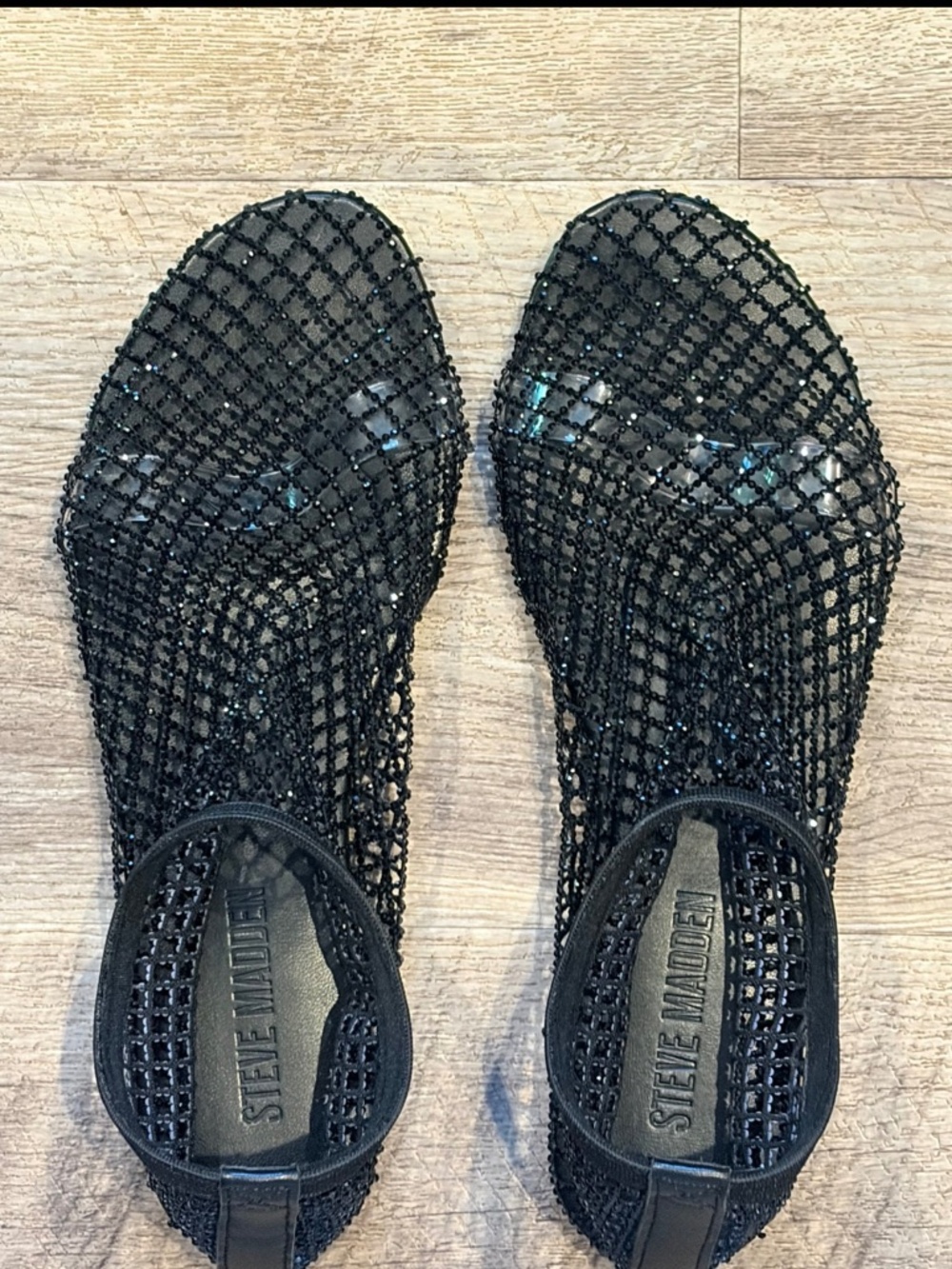 Steve Madden mino black rhinestone mesh flats